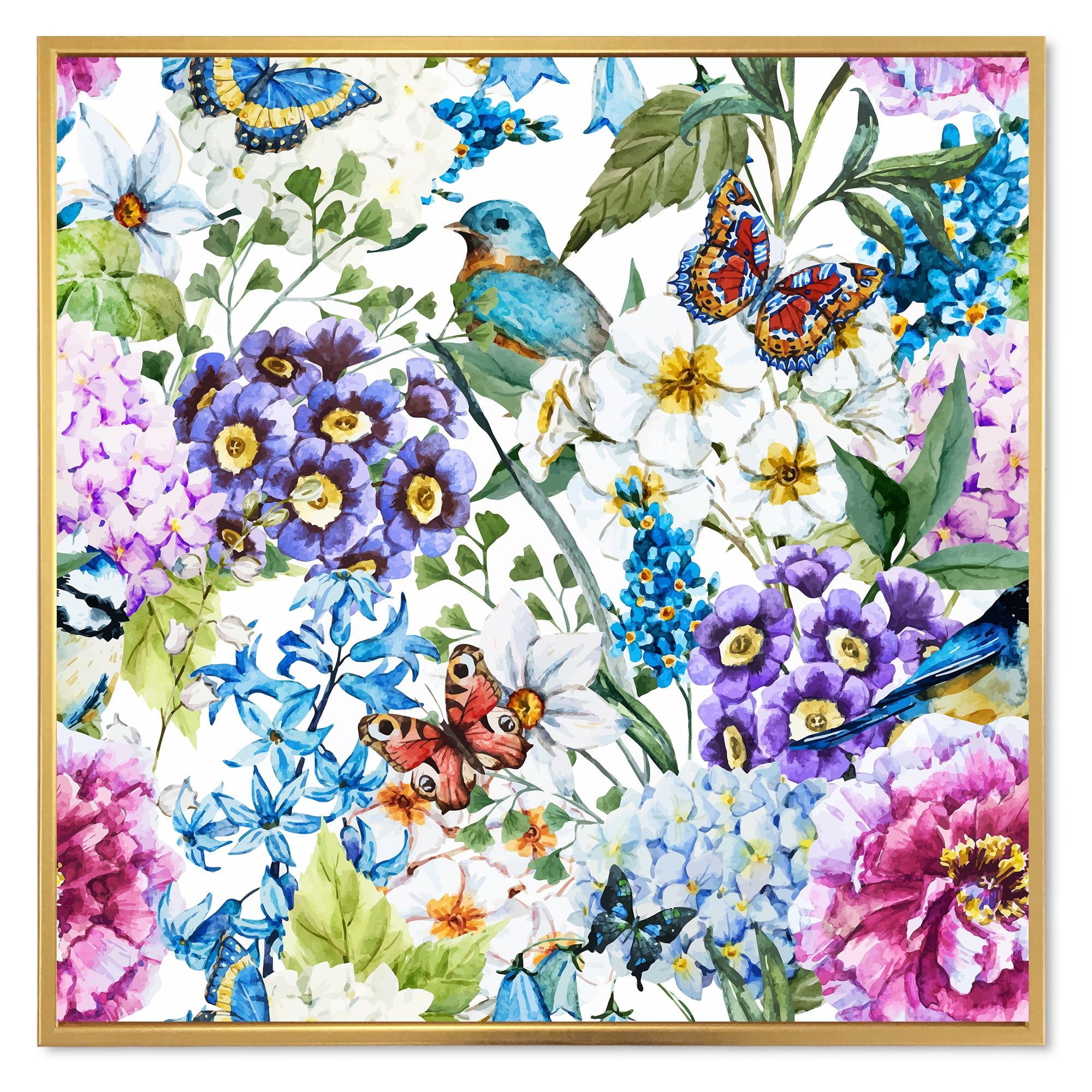 Designart 'Wildflowers and Vibrant Wild Spring Leaves XII' Modern Framed Canvas Wall Art Print