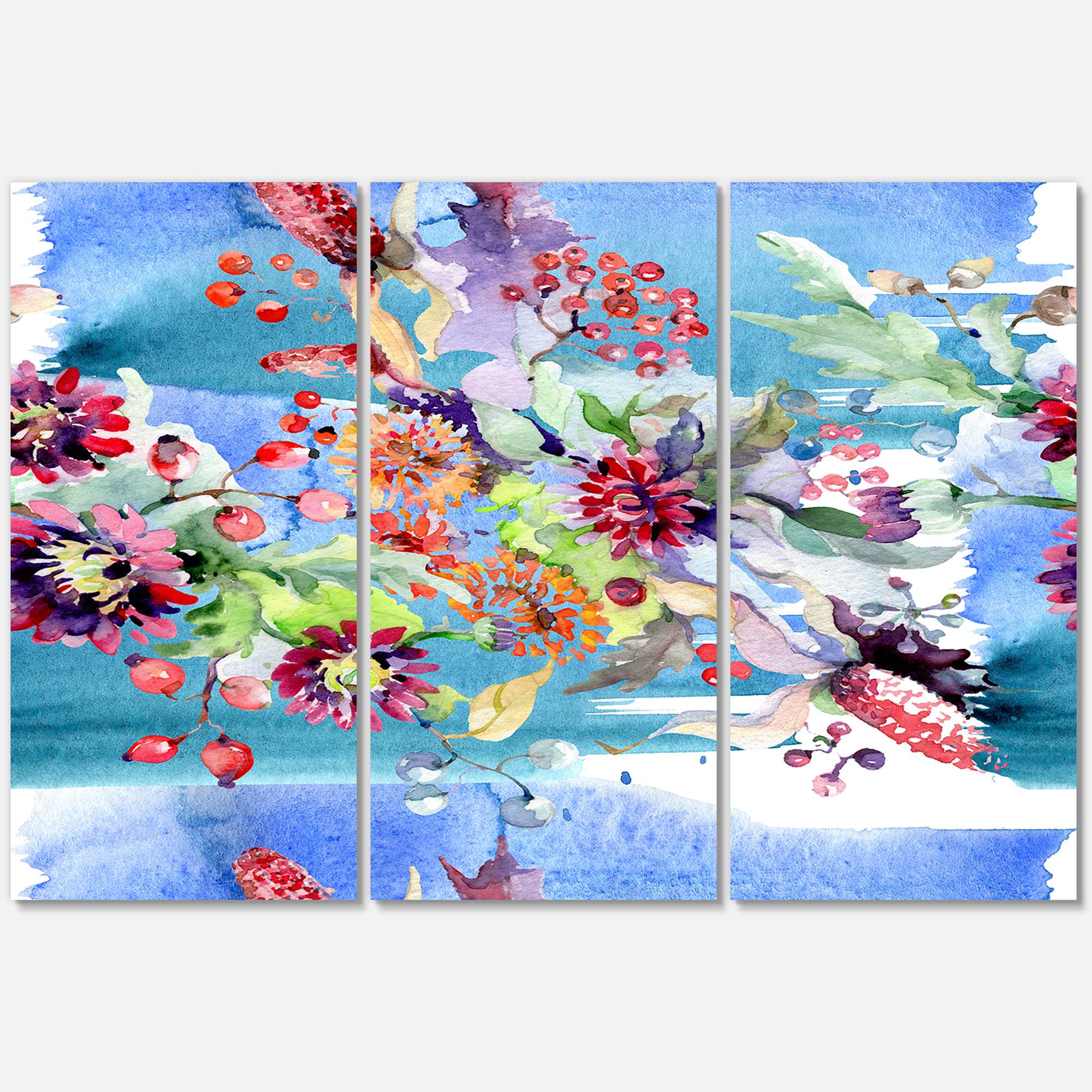 Designart ' Wildflowers and Vibrant Wild Spring Leaves XIII ' Modern Canvas Wall Art Print