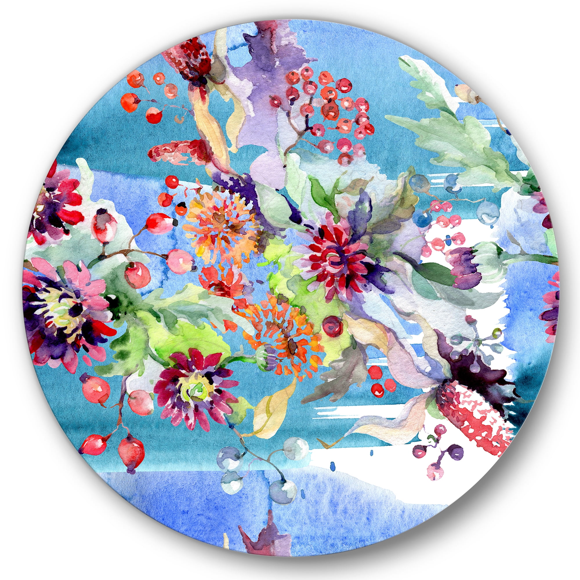 Designart 'Wildflowers and Vibrant Wild Spring Leaves XIII' Modern Circle Metal Wall Art 29x29 - Disc of 29