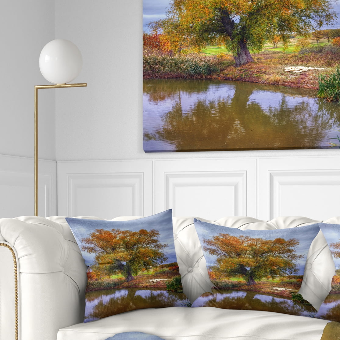 Designart Willow Near Pond - Landscape Photography Throw Pillow - 18x18