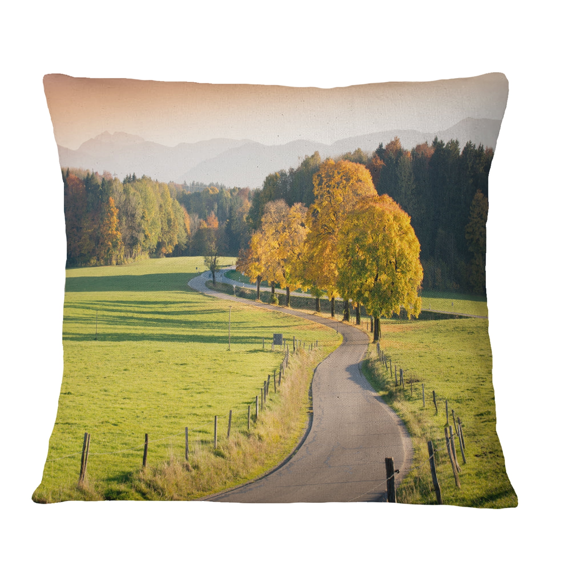 Designart Winding Country Road in the Fall - Landscape Printed Throw Pillow - 16x16