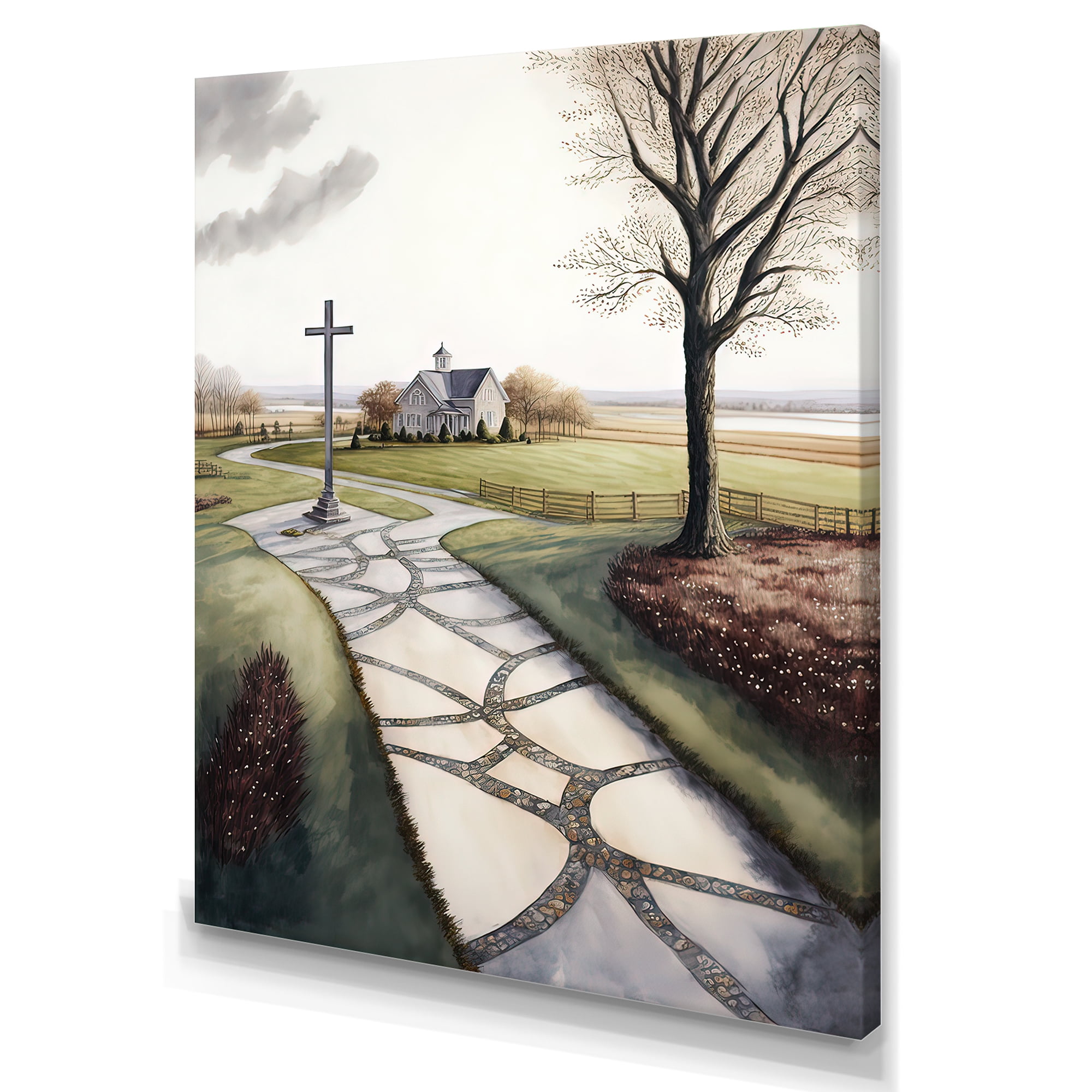 Designart Winding Path To Church II Canvas Wall Art