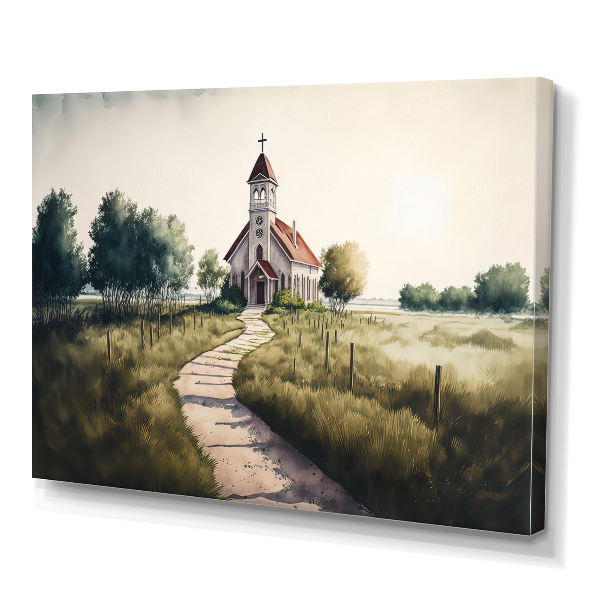 Designart Winding Path To Church III Canvas Wall Art