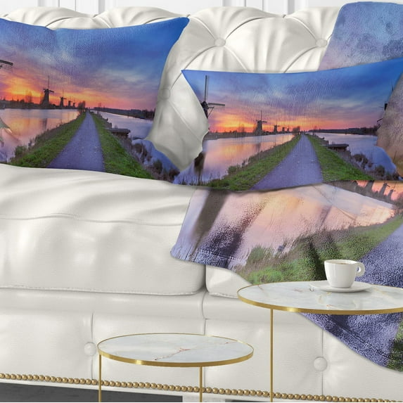 Designart Windmills Morning Panorama - Abstract Throw Pillow - 12x20