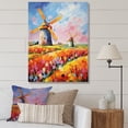 thumbnail image 1 of Designart "Windmills in Colorful Flower Meadows I" Architecture Canvas Wall Art - Industrial Pink Wind Turbines Entryway Wall Art, 1 of 6