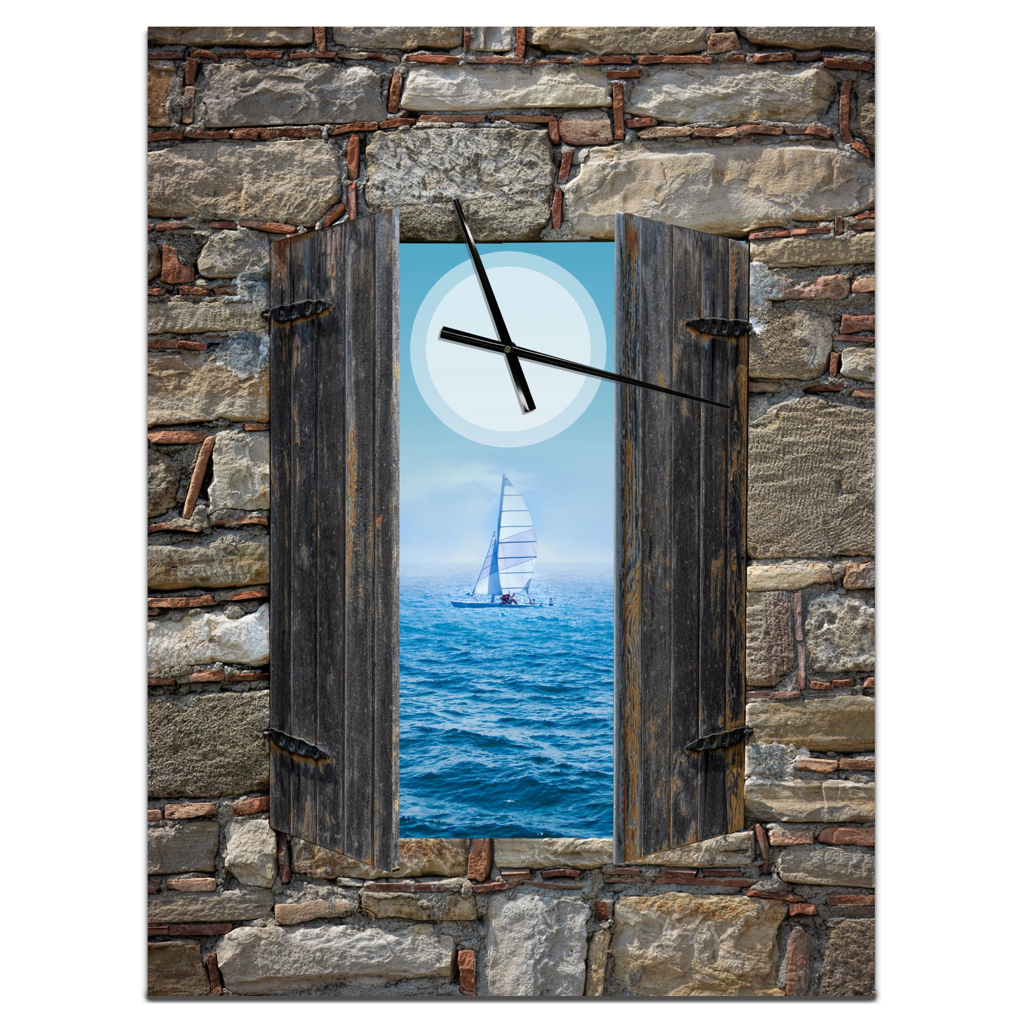 Designart 'Window Open To Sailing Boat' Coastal Wall Clock