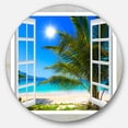 thumbnail image 1 of Designart 'Window Open to Beach with Palm' Extra Large Seashore Metal Circle Wall Art, 1 of 3
