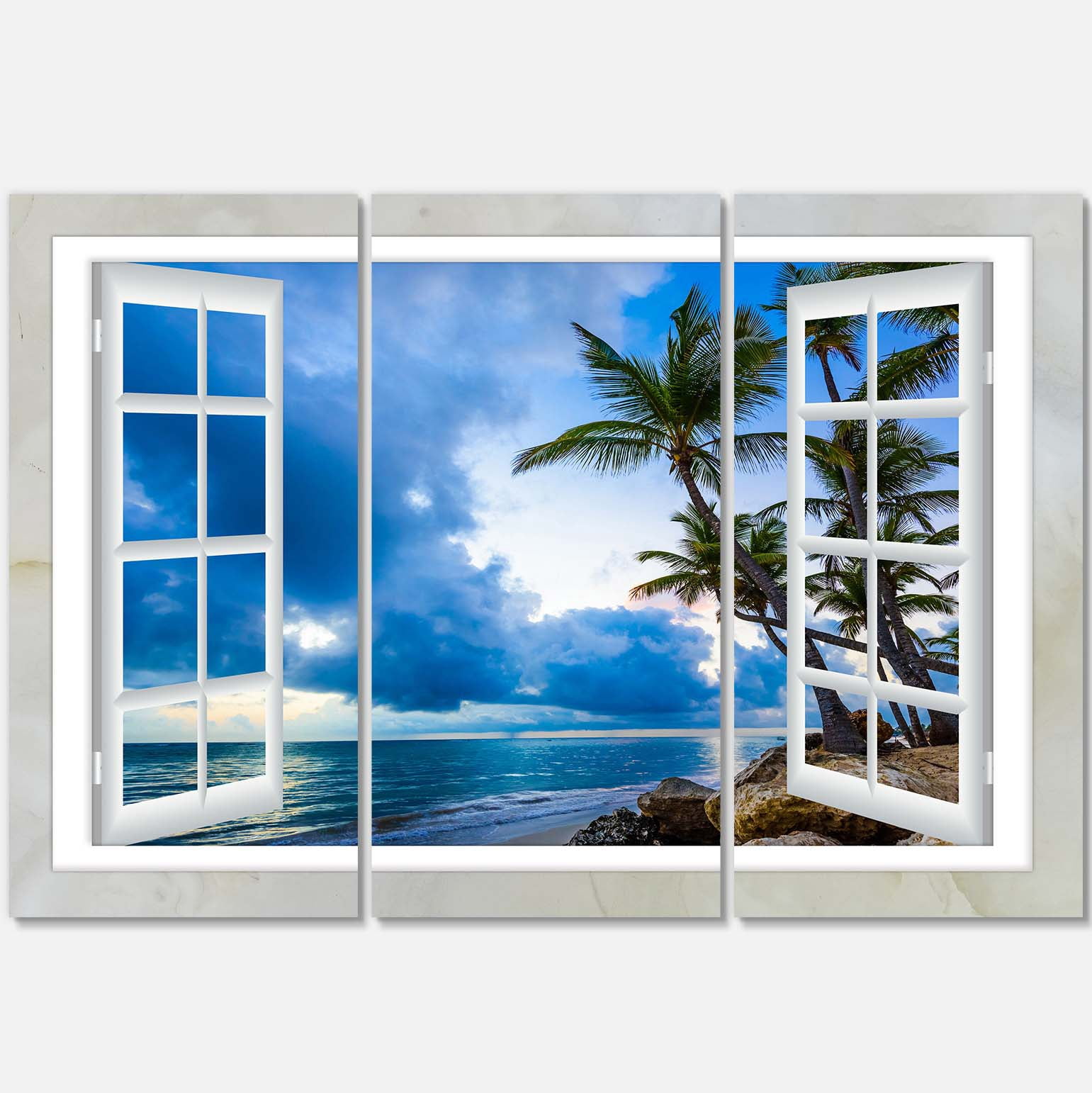 Designart 'Window Open to Cloudy Blue Sky ' Oversized Landscape Wall Art Print