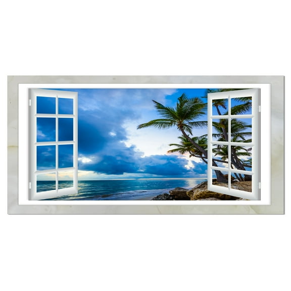 Designart 'Window Open to Cloudy Blue Sky ' Oversized Landscape Wall Art Print