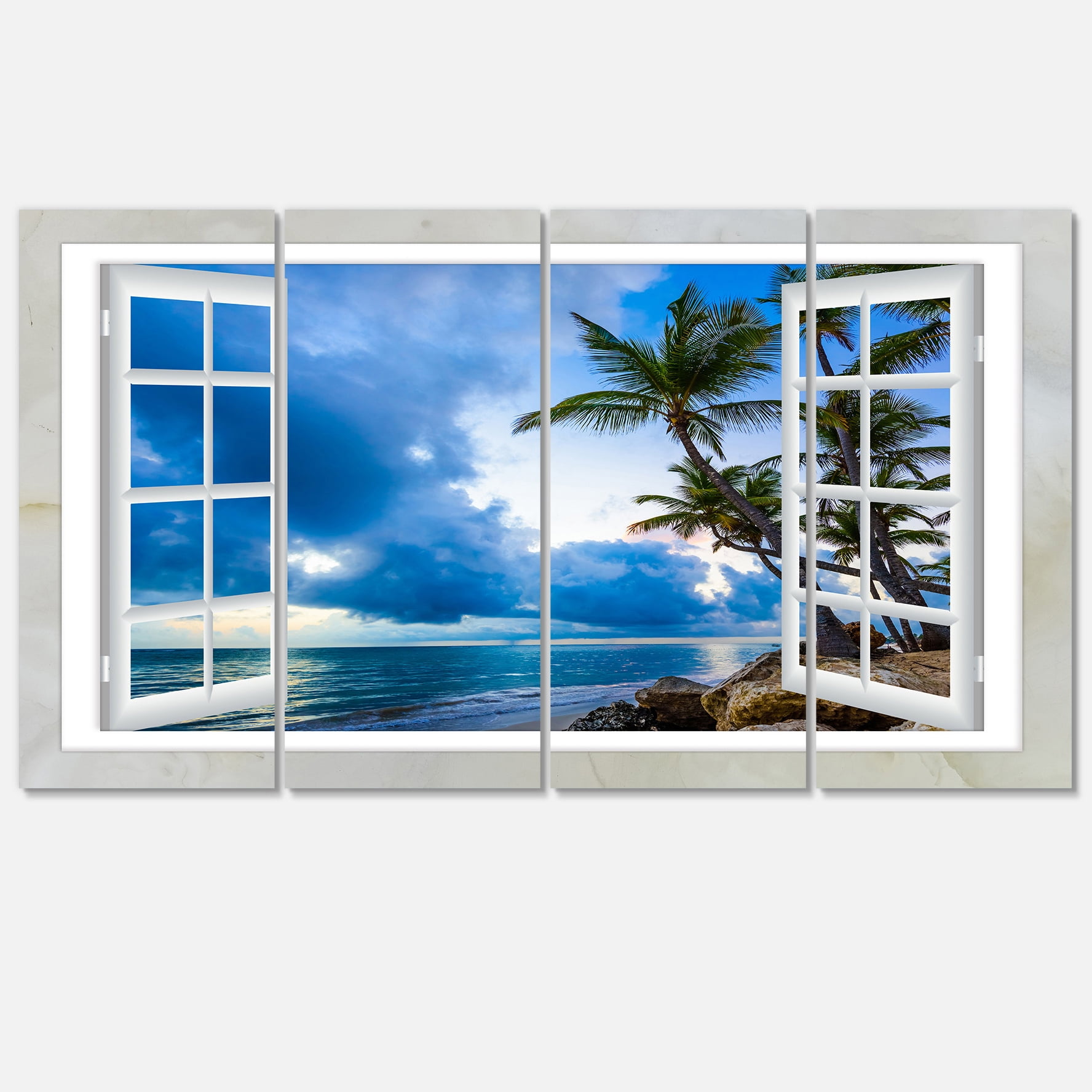 Designart 'Window Open to Cloudy Blue Sky ' Oversized Landscape Wall Art Print