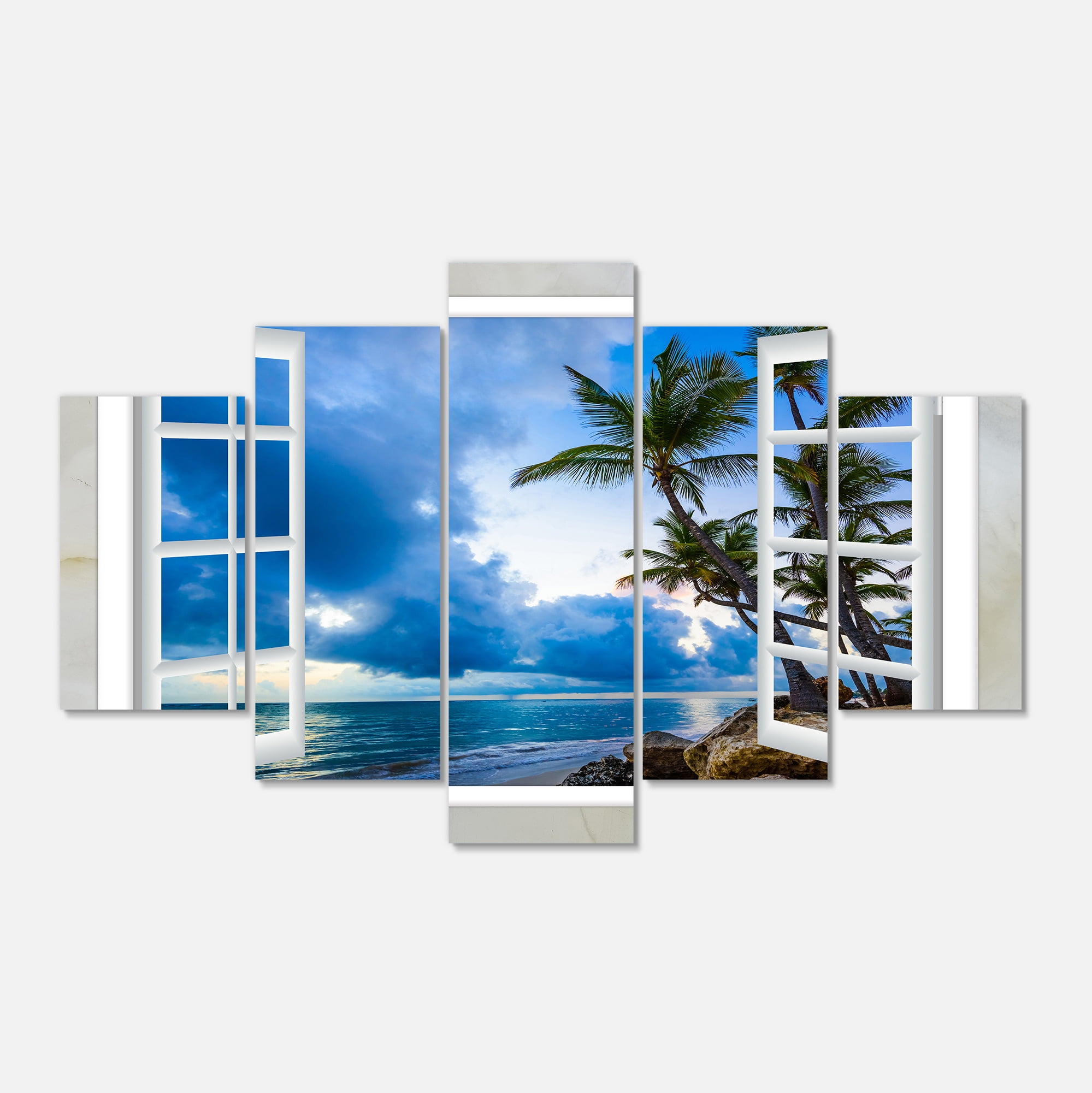 Designart 'Window Open to Cloudy Blue Sky ' Oversized Landscape Wall Art Print