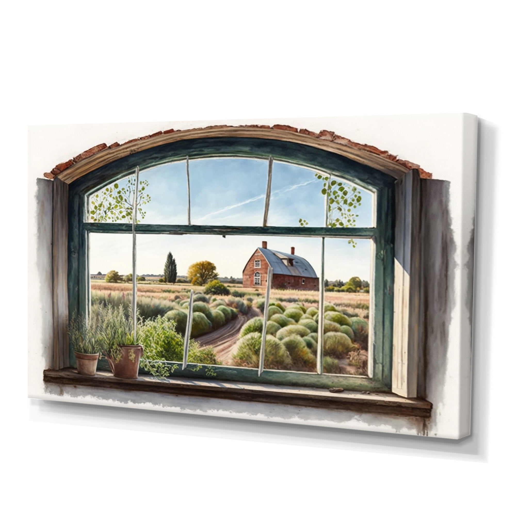 Designart Window View Of Barn Canvas Wall Art
