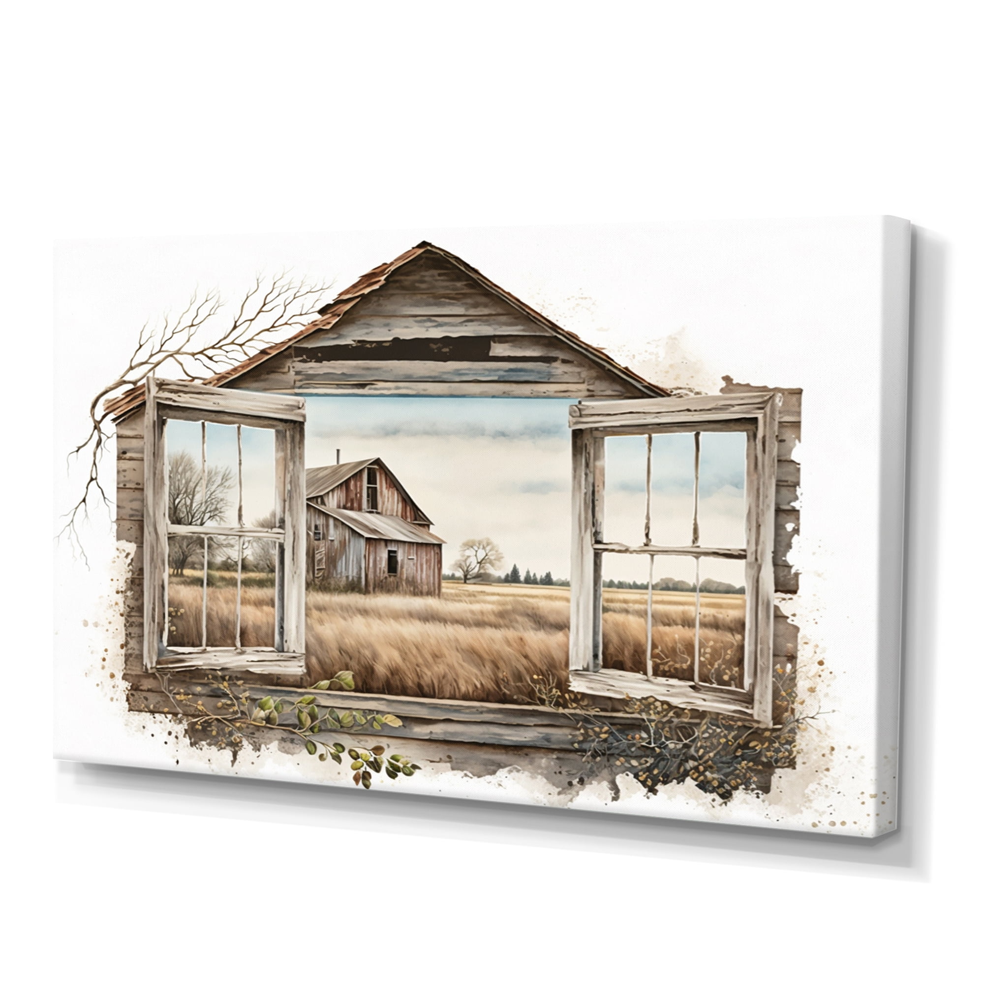 Designart Window View To Farm I Canvas Wall Art