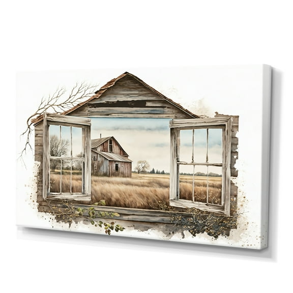 Designart Window View To Farm I Canvas Wall Art