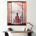 thumbnail image 1 of Designart "Window View of Japan with Pink Woman II" Landscapes Framed Wall Art - Traditional Pink Japan Entryway Framed Wall Art Print, 1 of 6
