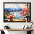 thumbnail image 1 of Designart "Window Views of Mount Fuji from Mountain Japan I" Landscapes Framed Wall Art Decor - Traditional Pink Japan Living Room Framed Canvas Art, 1 of 6