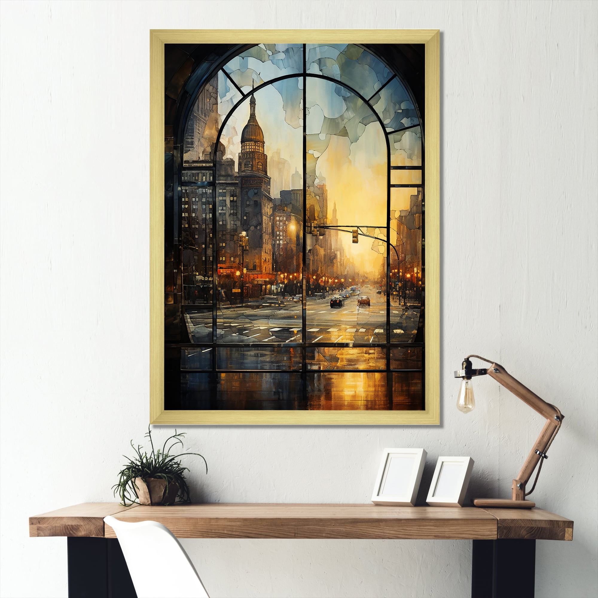 Designart "Window Views of Vintage New York City I" Cityscapes Framed