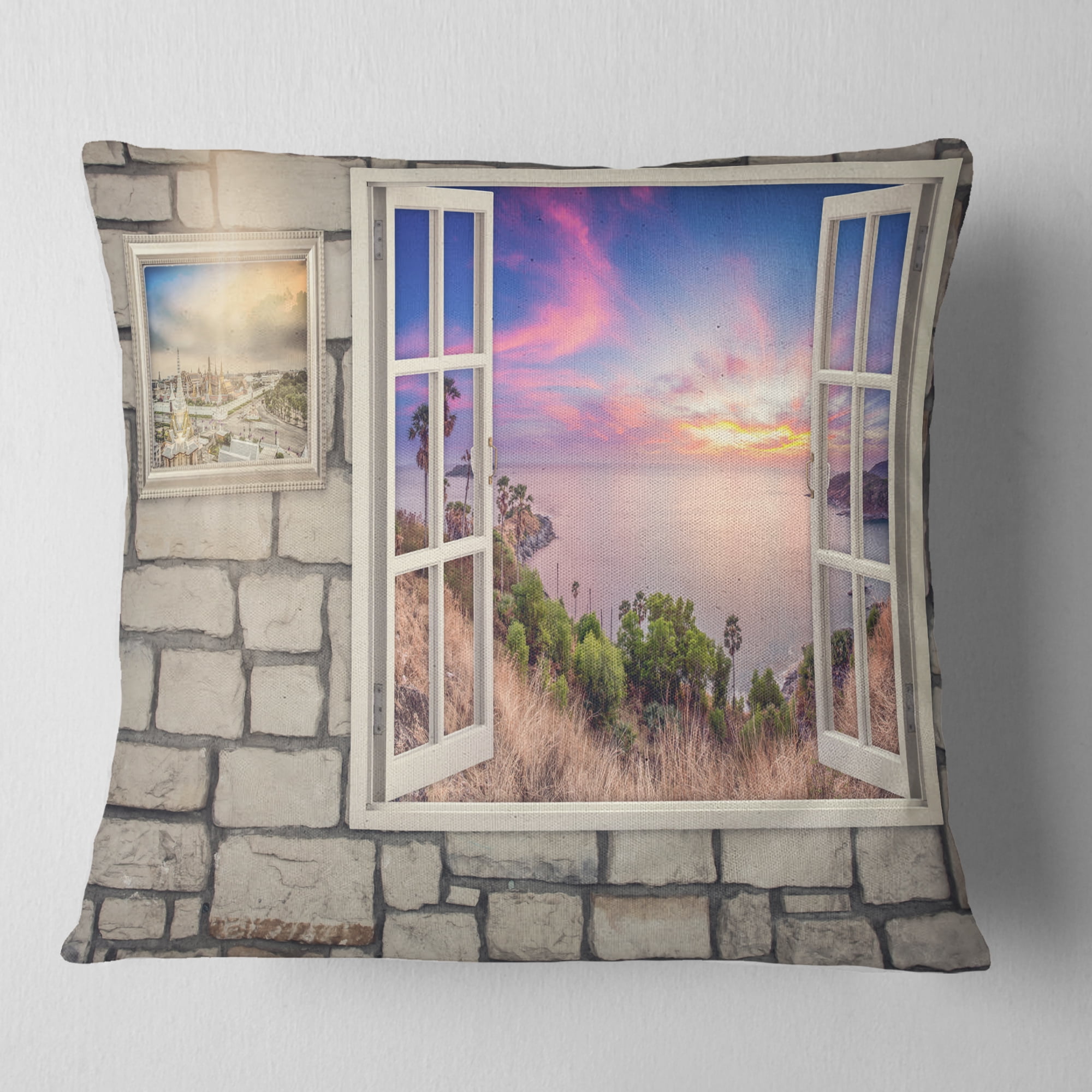 Designart Window to Beautiful Stretch of Land - Modern Landscape Printed Throw Pillow - 18x18