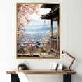 thumbnail image 1 of Designart "Window to Tokyo in Pink III" Landscapes Framed Wall Art - Traditional Pink Japan Hallway Framed Wall Art Decor, 1 of 6