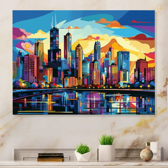 Designart "Windy City Pop Art II" Chicago Metal Wall Decor