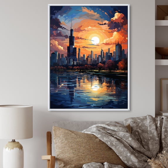 Designart "Windy City Pop Art III" Cityscapes Floater Framed Canvas Print