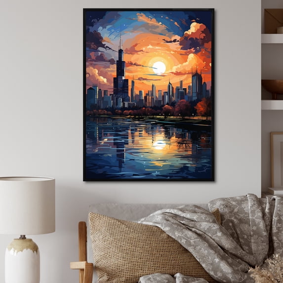 Designart "Windy City Pop Art III" Cityscapes Floater Framed Canvas Print