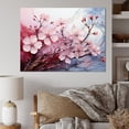 thumbnail image 1 of Designart "Windy Pink Blossom Cherry Tree I" Floral Wall Art - Traditional Pink Cherry Living Room Canvas Art, 1 of 4
