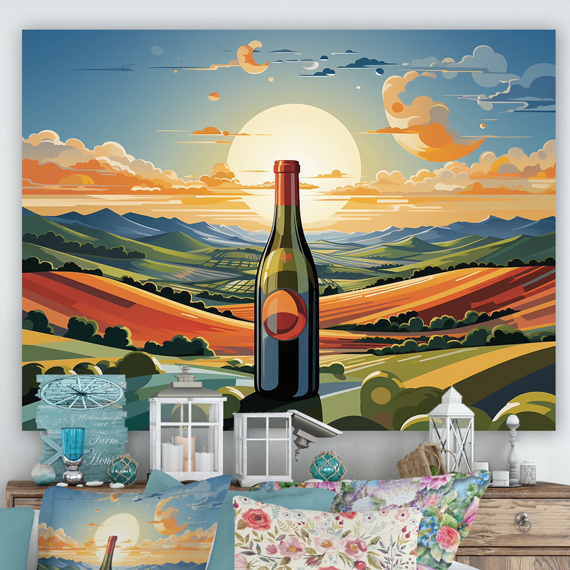 Designart "Wine Bottles Amidst Italian Landscapes II" Food & Beverage ...