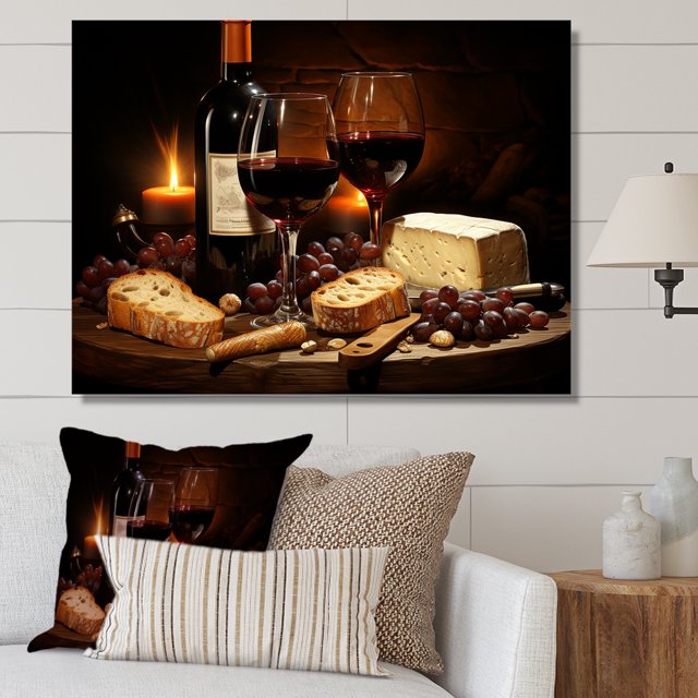 Designart "Wine & Cheese Delight Charcuterie Board Radiance" Food