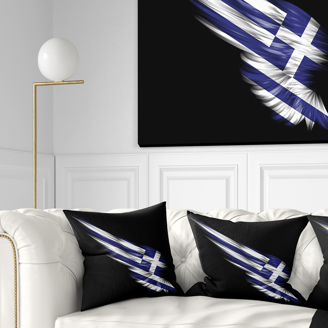 Designart Wing with Greece Flag - Abstract Throw Pillow - 16x16