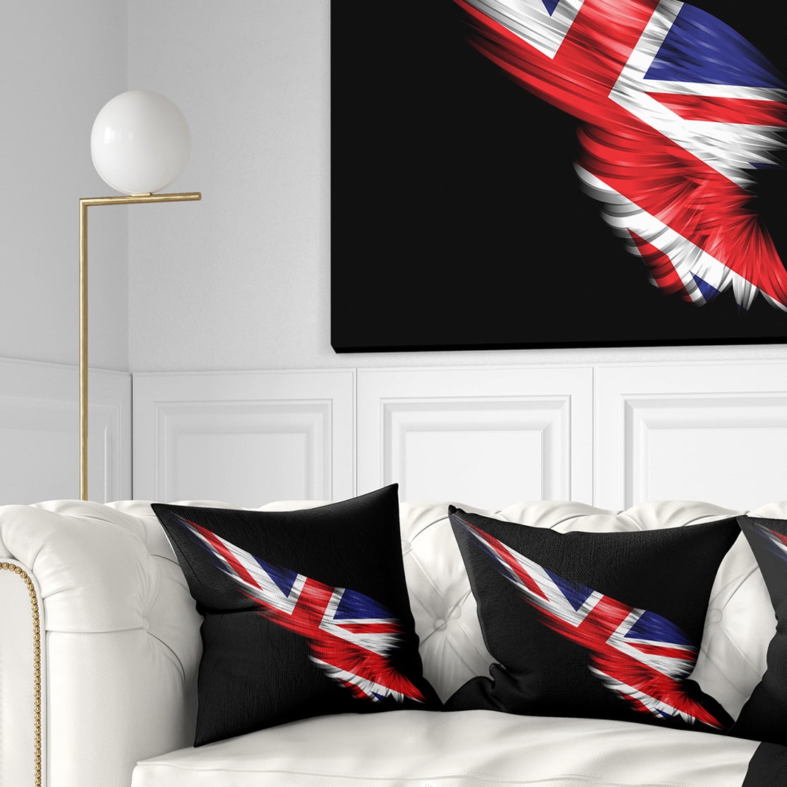Designart Wing with United Kingdom Flag - Abstract Throw Pillow - 18x18