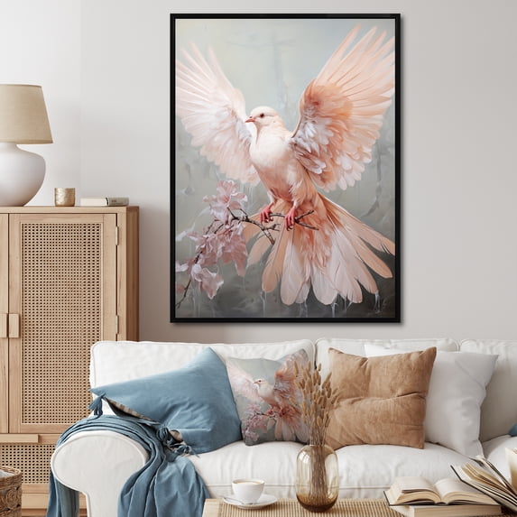 Designart "Winged Messenger Pink Dove" Animals Floater Framed Canvas Art Print