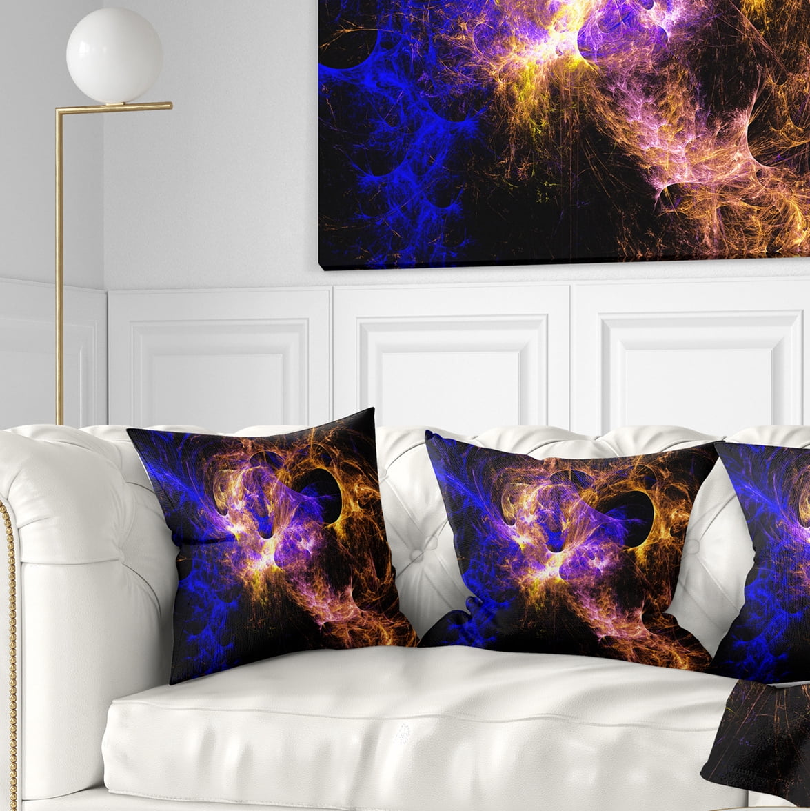 Designart Wings of Angels Blue in Black - Abstract Throw Pillow - 18x18