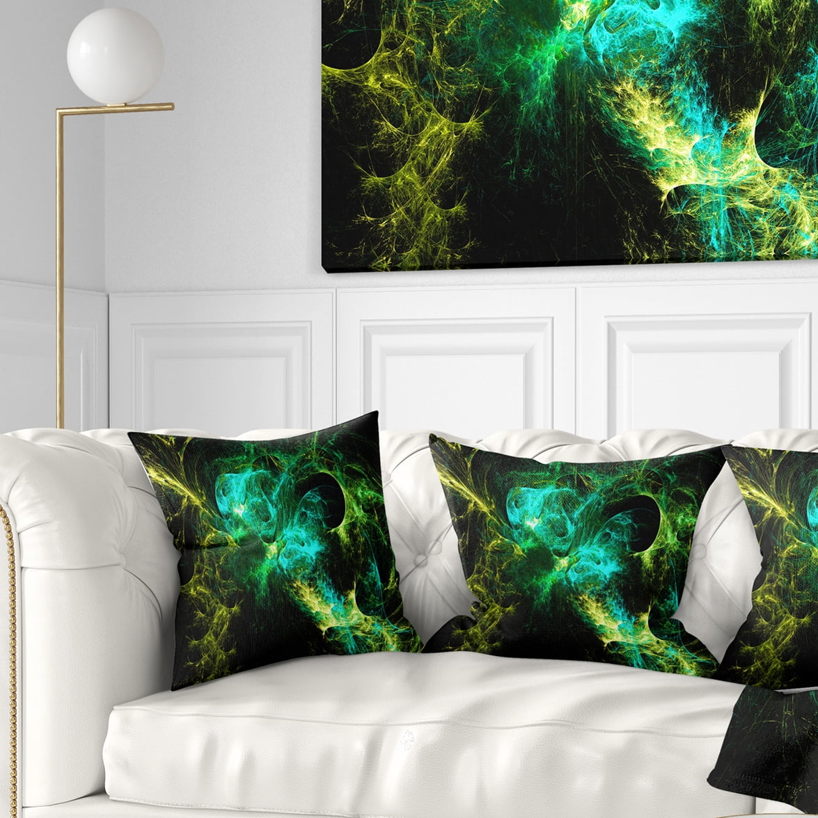Designart Wings of Angels Green in Black - Abstract Throw Pillow - 18x18