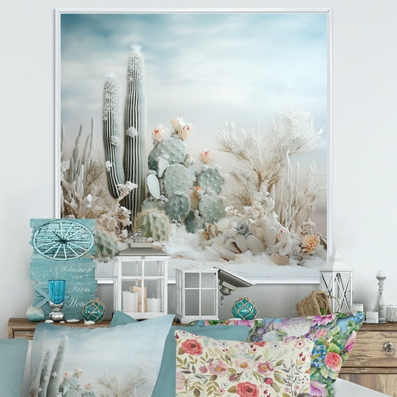 Designart "Winter Cactus Appeal II" Cactus Floater Framed Wall Decor