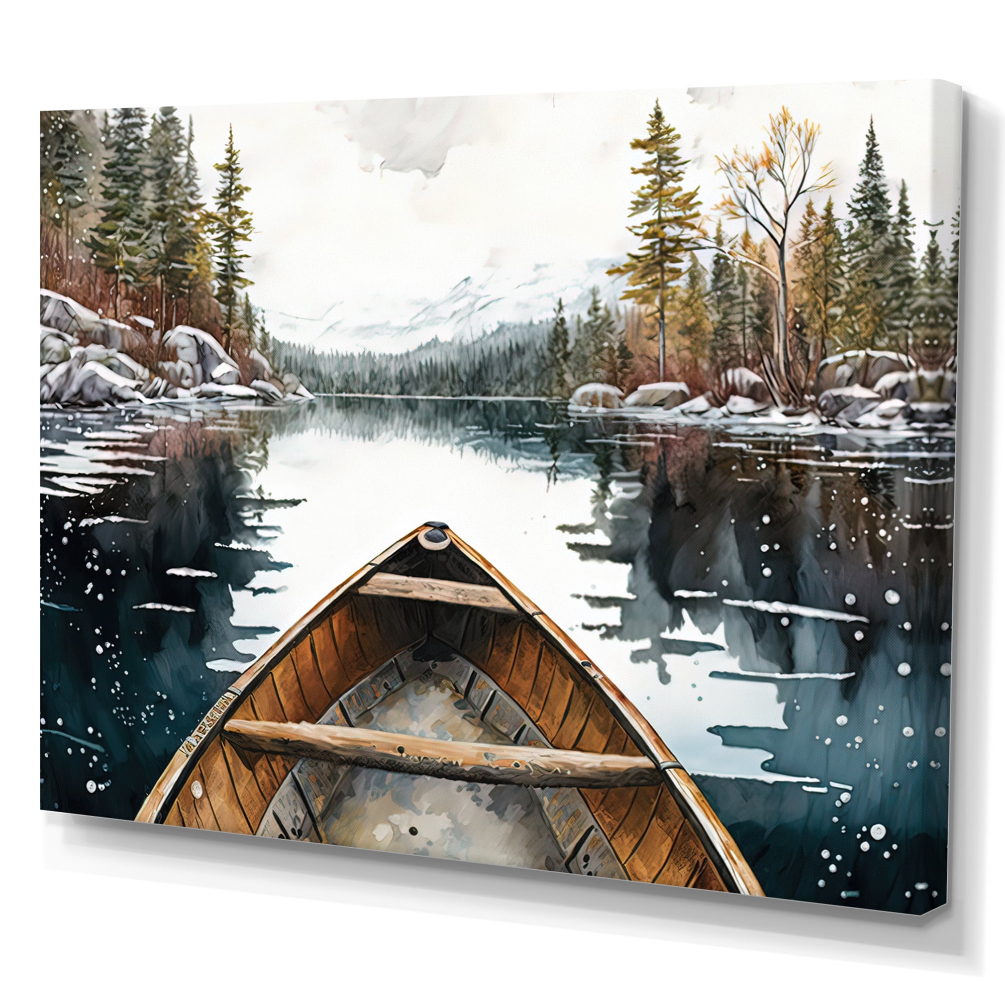 Designart Winter Canoe Scenery I Canvas Wall Art