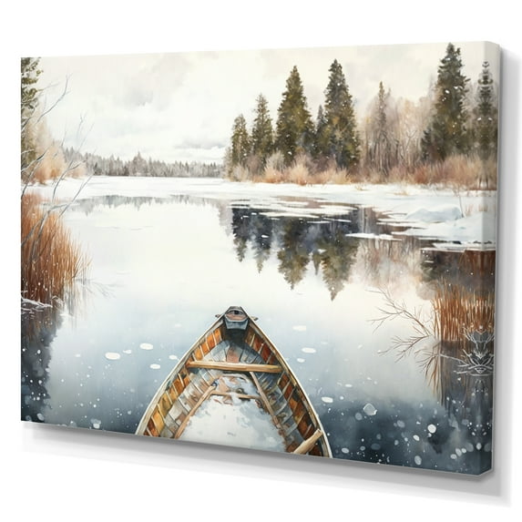 Designart Winter Canoe Scenery II Canvas Wall Art