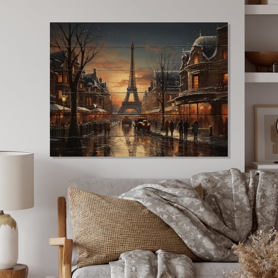 Designart "Winter Carnival in the Landscape" Architecture Print on Natural Pine Wood