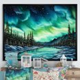 thumbnail image 1 of Designart "Winter Charm Of Green Northern Lights" Northern Lights Floater Framed Canvas Wall Art, 1 of 5