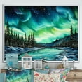 thumbnail image 1 of Designart "Winter Charm Of Green Northern Lights" Northern Lights Floater Framed Canvas Wall Art, 1 of 5