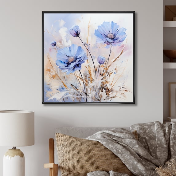 Designart "Winter Charm With Blue Cornflowers I" Cornflowers Floater Framed Wall Art Prints
