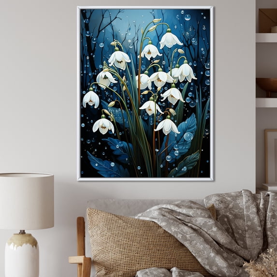 Designart "Winter Chill Snowdrop Realism I" Snowdrops Floater Framed Wall Art Prints