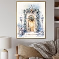 thumbnail image 1 of Designart "Winter Christmas Garland Door II" Farm Framed Wall Art - Country White Farm Door Floral Entryway Framed Wall Art Print, 1 of 6