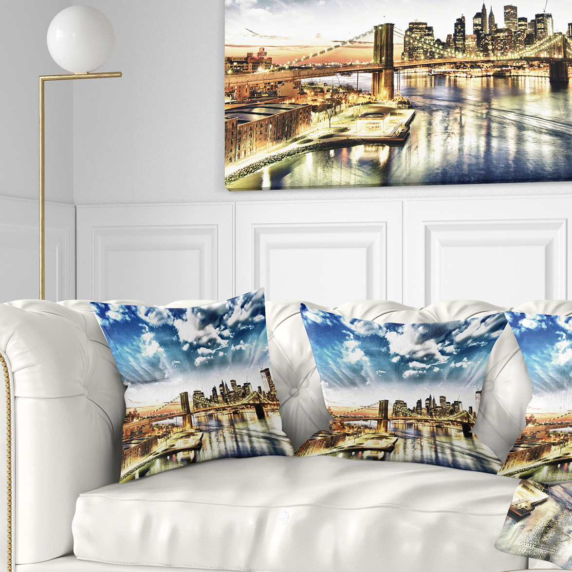 Designart Winter Clouds Over Manhattan - Cityscape Photo Throw Pillow - 18x18