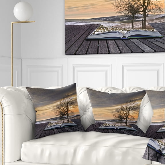 Designart Winter Coming out of Pages - Contemporary Throw Pillow - 16x16