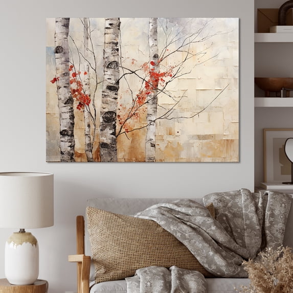 Designart "Winter Contrast Birch Woods I" Tree Birch Canvas Wall Art