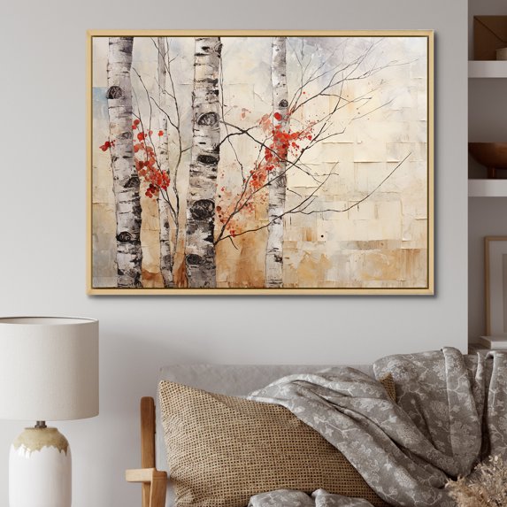 Designart "Winter Contrast Birch Woods I" Tree Birch Floater Framed Canvas Wall Art