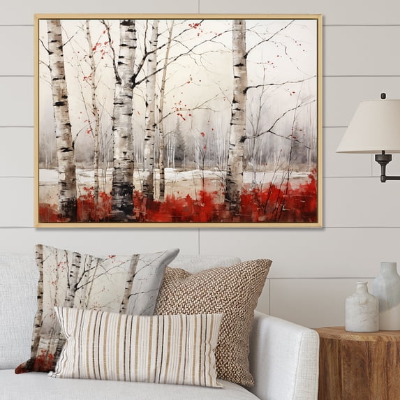 Designart "Winter Contrast Birch Woods II" Tree Birch Floater Framed Canvas Prints