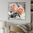 thumbnail image 1 of Designart "Winter Coral Rose Allure" Roses Floater Framed Wall Art Living Room, 1 of 5