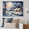 thumbnail image 1 of Designart "Winter Cottage Magic Christmas Scenery IV" Landscapes Framed Wall Art - Traditional Blue Winter Landscape Living Room Framed Canvas Art, 1 of 6